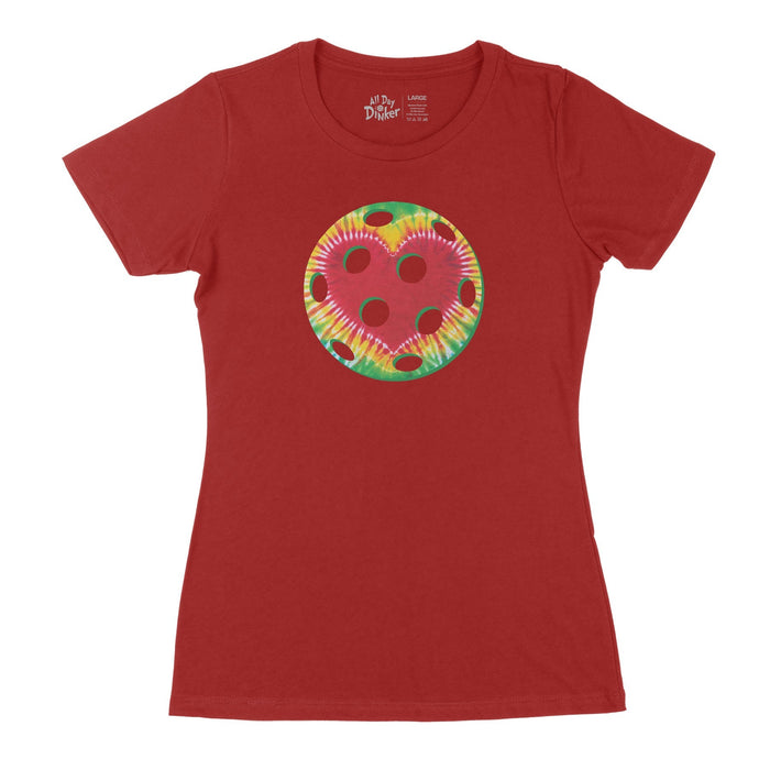 Tie Dye Heart Pickleball - Women's T-Shirt - All Day Dinker- Womens Red T-Shirt