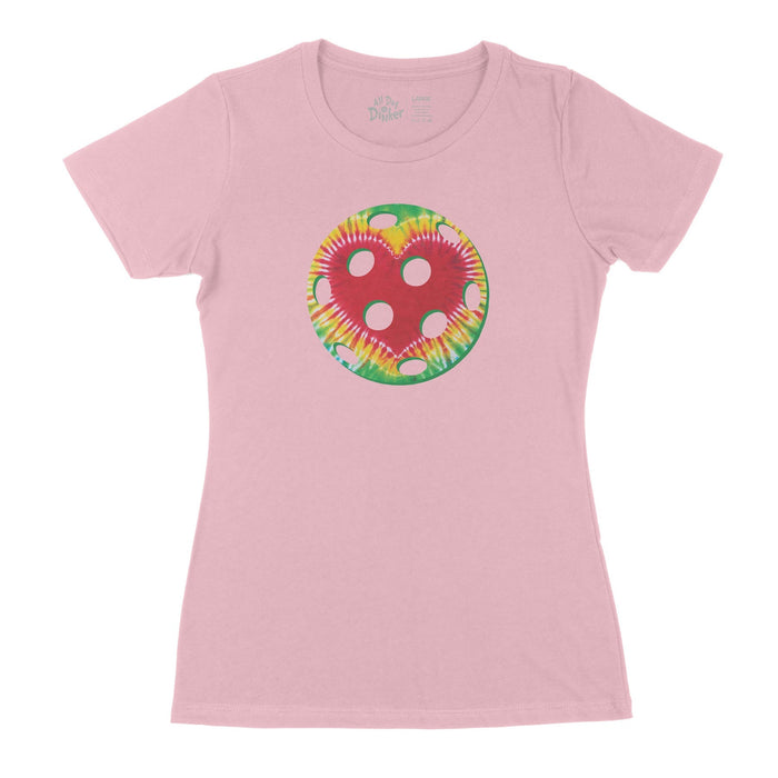 Tie Dye Heart Pickleball - Women's T-Shirt - All Day Dinker- Womens Red T-Shirt