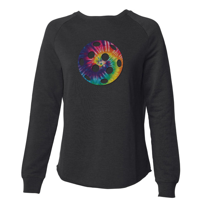 Tie Dye Pickleball - Women's Crewneck Sweatshirt - All Day Dinker- Womens Black CrewNeck