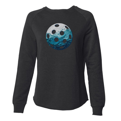 Waves Pickleball - Women's Crewneck Sweatshirt - All Day Dinker- Womens Black CrewNeck